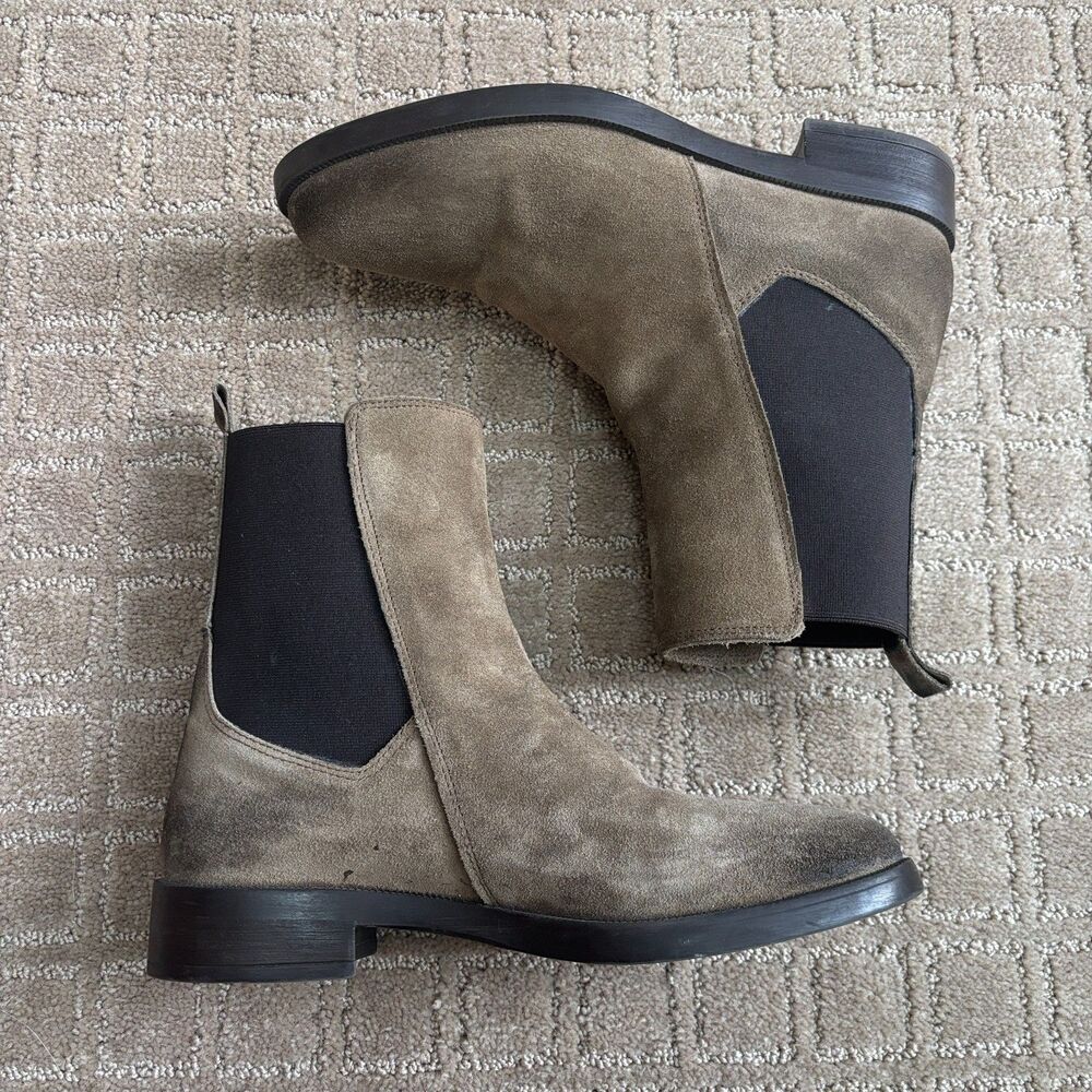 Emanuel Crasto Suede Leather Chelsea Boot Women's 39 / US 8 Tan Mid Calf Pull On